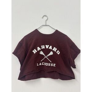 Womans champion Harvard Lacrosse t shirt  cropped burgundy size XL
